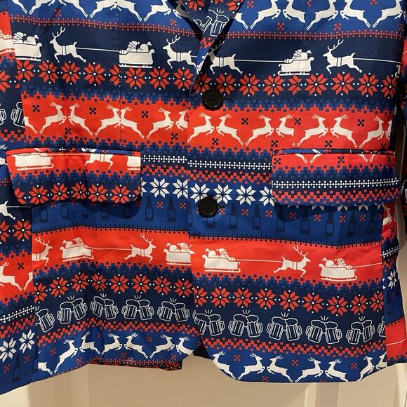 Men's Ugly Christmas Blazer And Tie Size Small NWOT Beer Deer Santa Print - Picture 4 of 11